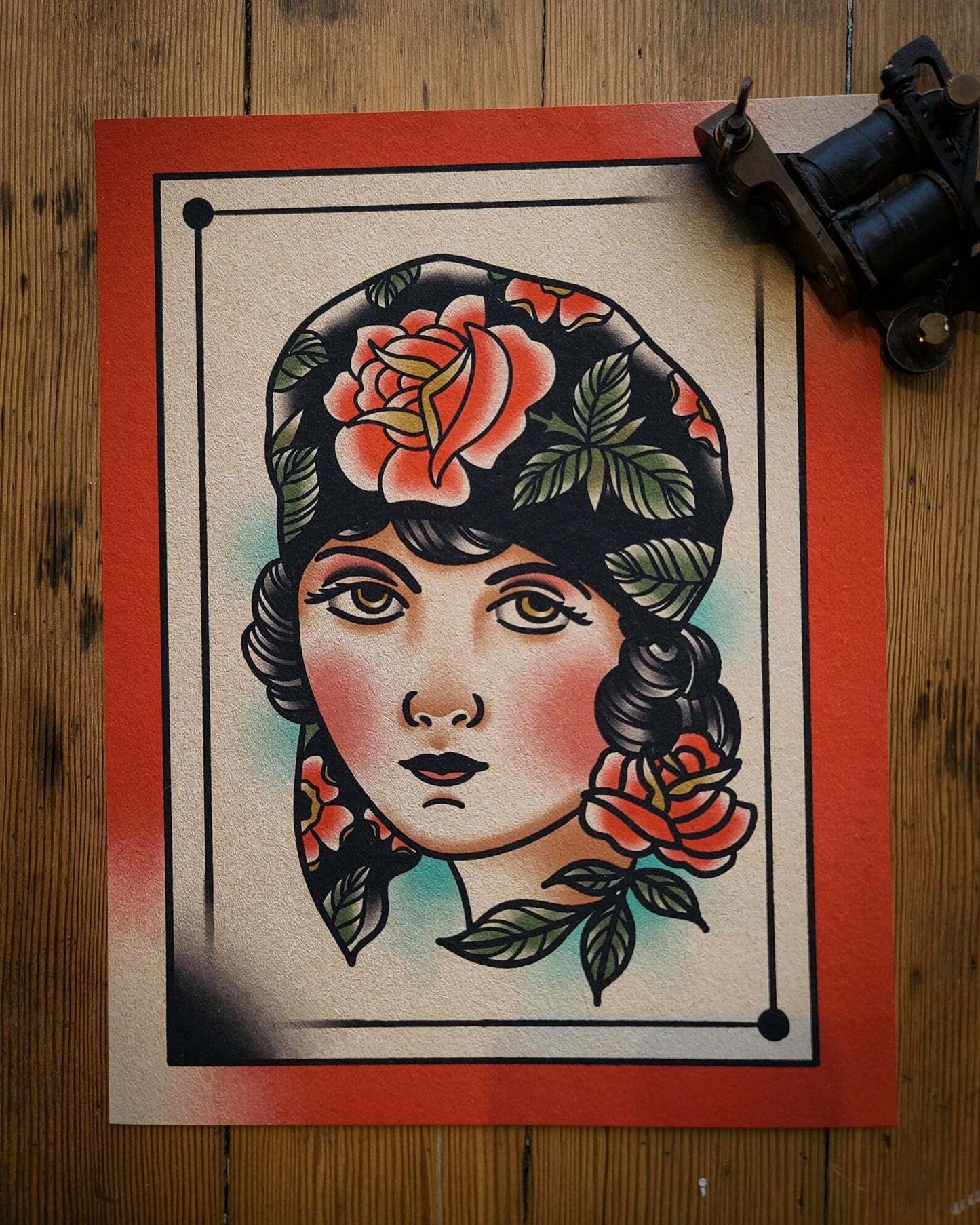 Traditional Lady Tattoo Flash Print