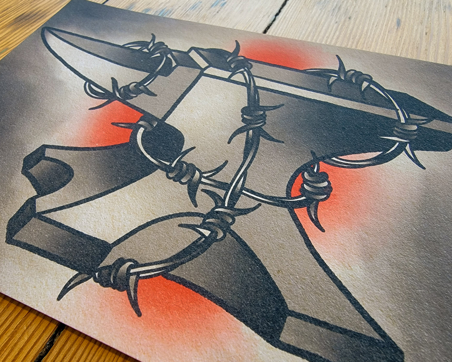 Anvil and Barbed Wire Tattoo Flash Art Print