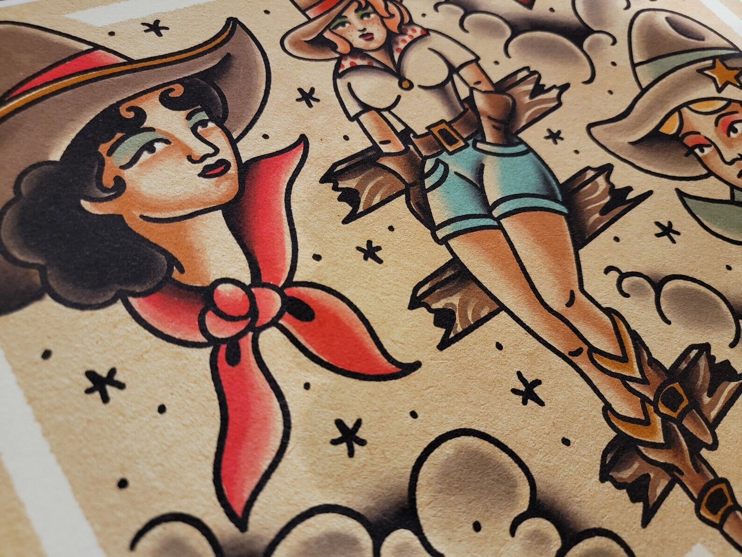 Cowgirl Western Traditional Tattoo Flash Sheet