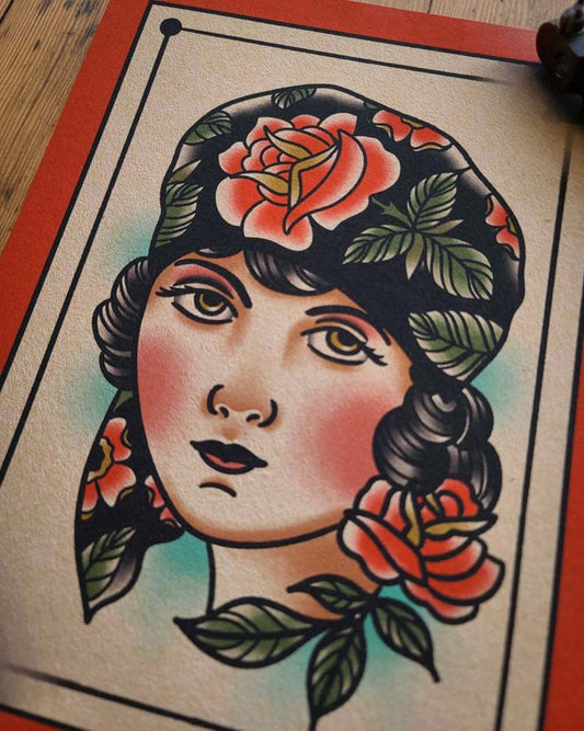 Traditional Lady Tattoo Flash Print