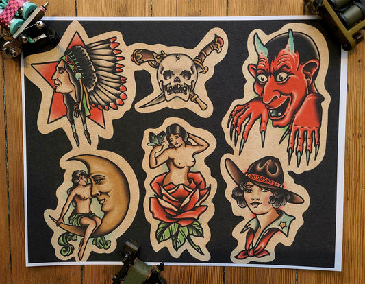 Bob Wicks Tribute Tattoo Flash Print