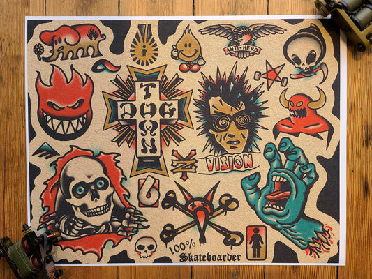 Skater Tattoo Flash Print