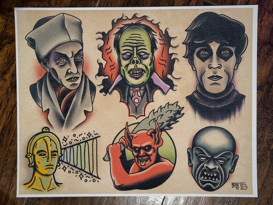 Silent Horror Tribute Halloween Tattoo Flash Print