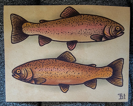 Trout Fishing Tattoo Flash Print