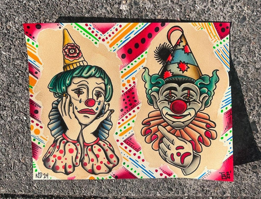 Clownin' Around Tattoo Flash Print